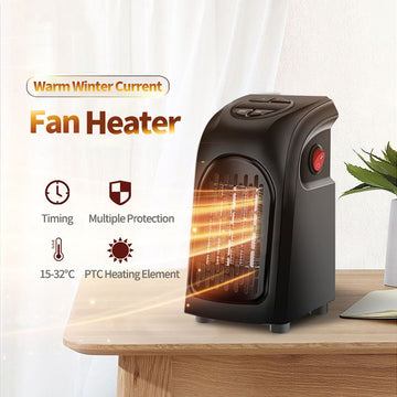 Portable ceramic wall heater with thermostat for efficient heating and space-saving design.