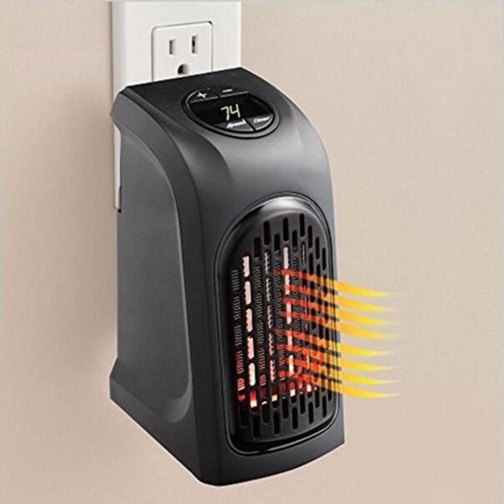 Portable ceramic wall heater with thermostat, designed for efficient heating in small spaces.