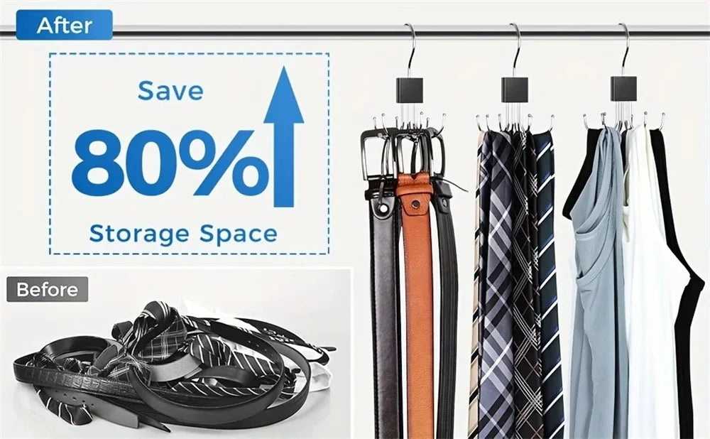 360° Rotating Belt & Accessory Hanger – Foldable Closet Organizer