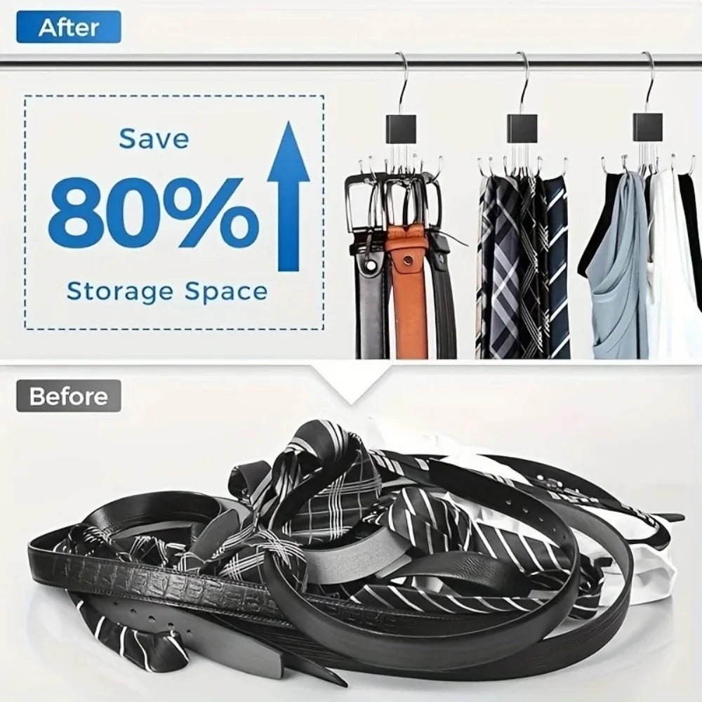 360° Rotating Belt & Accessory Hanger – Foldable Closet Organizer