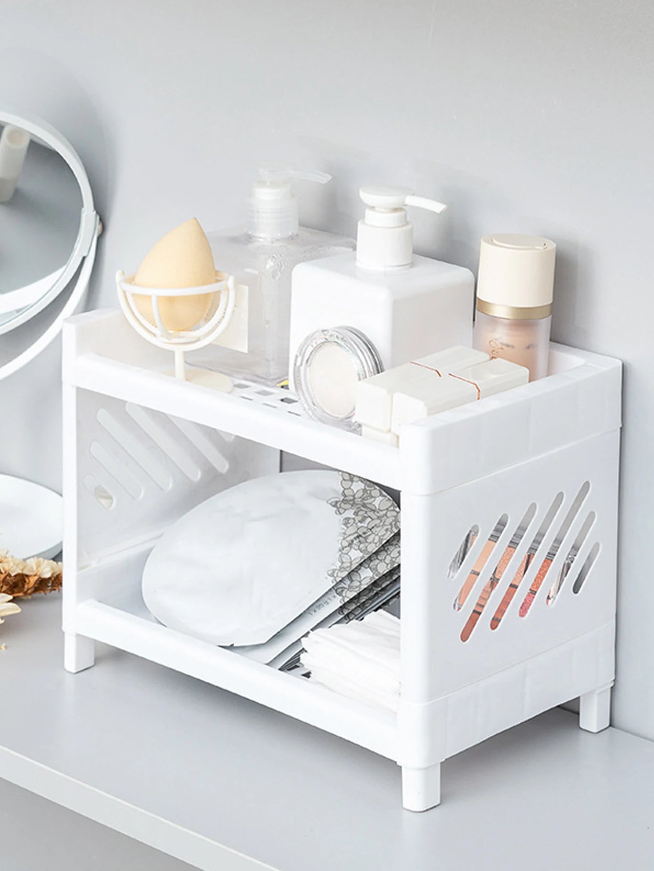 2-Tier Plastic Storage Organizer Rack for Kitchen, Bathroom &amp; Home