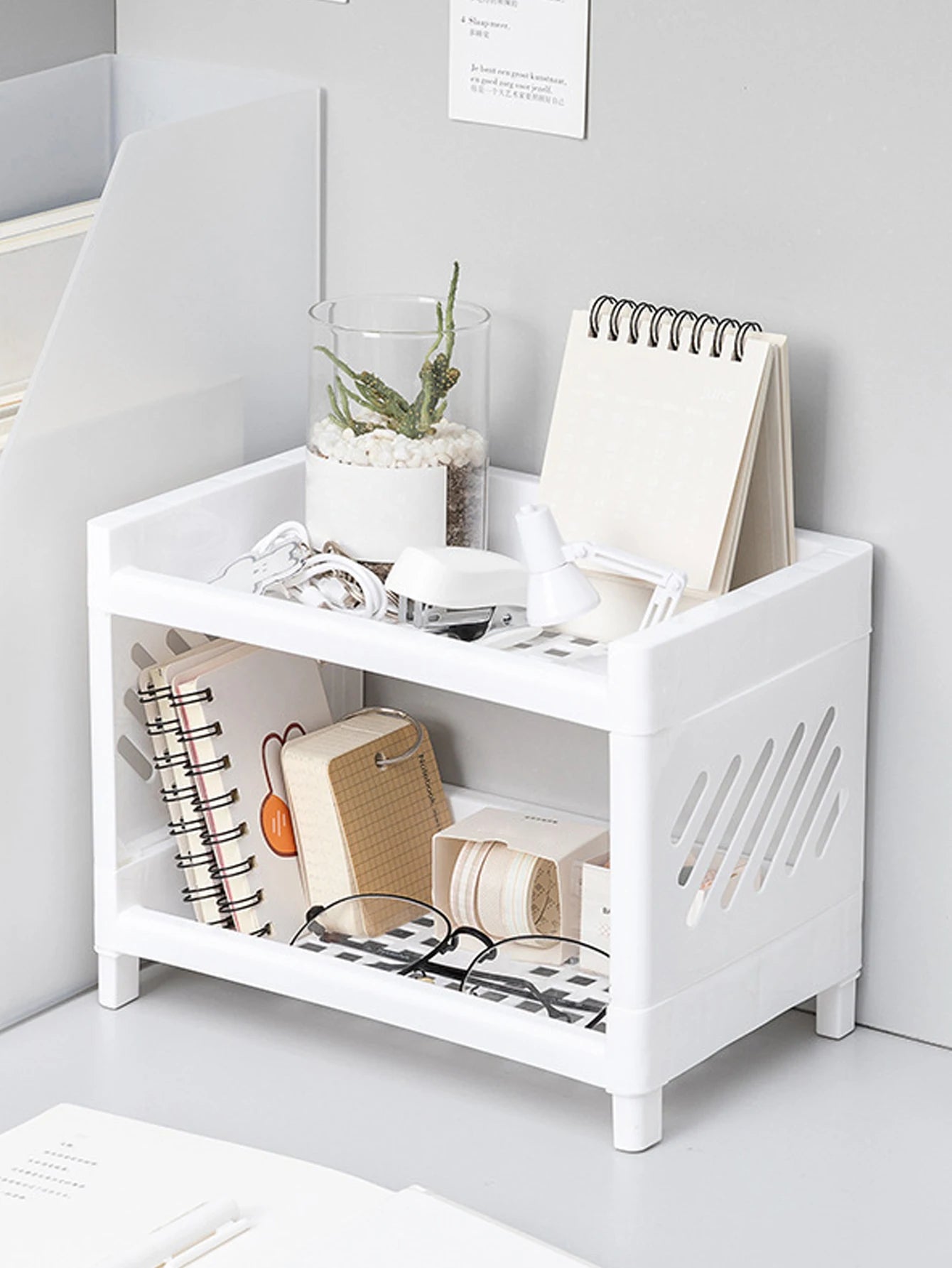 2-Tier Plastic Storage Organizer Rack for Kitchen, Bathroom &amp; Home