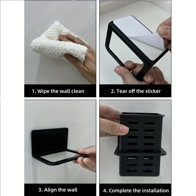 1Pc Holder Wall-mounted Storage Box for Bathroom Toiletries Kitchen Office, Hanging Bracket