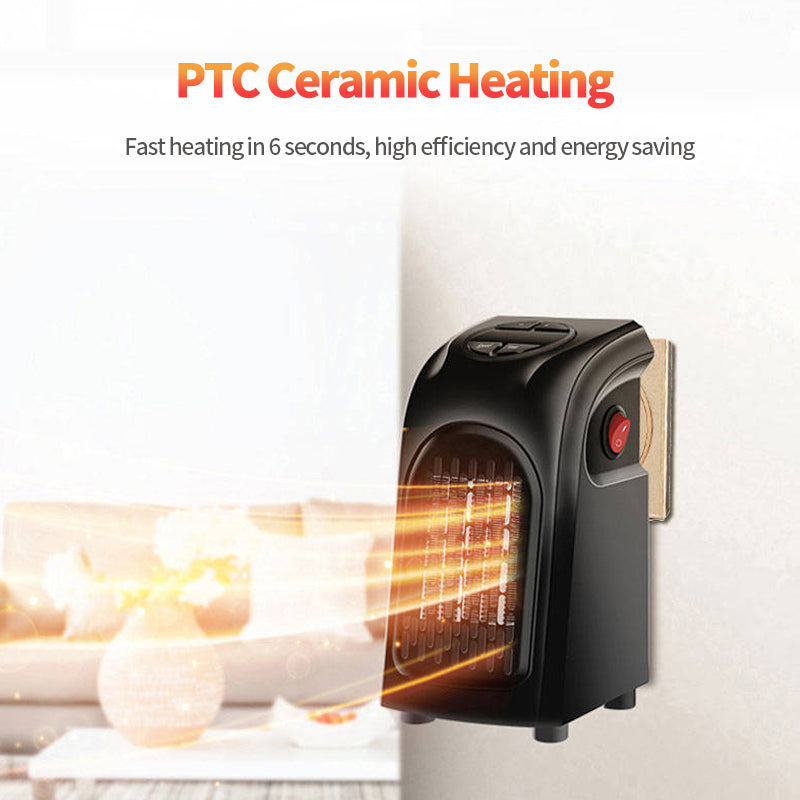 Portable ceramic wall heater with thermostat, providing quick heating and energy efficiency in small spaces.